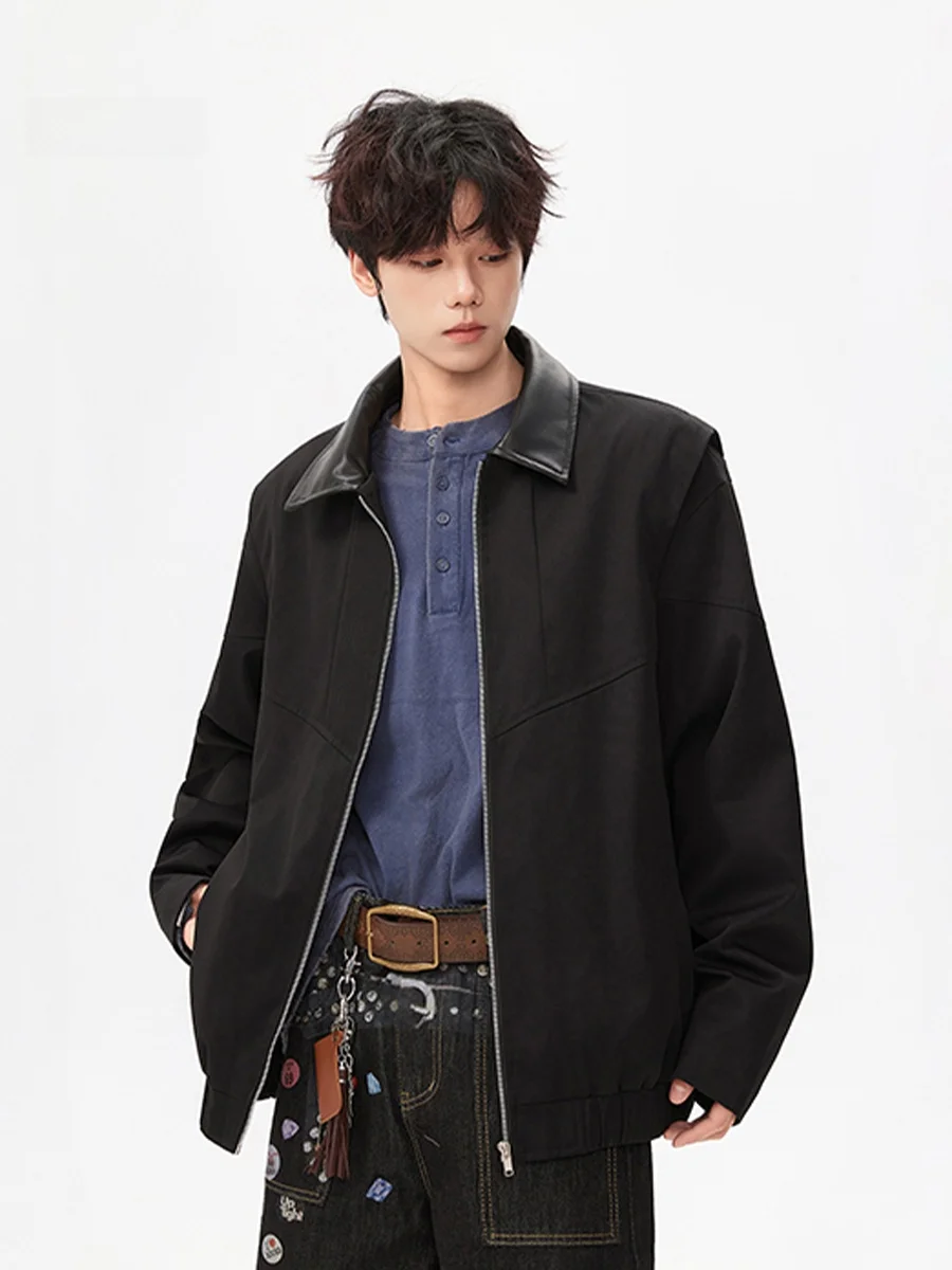 

Detroit Patchwork Stand Collar Workwear Jaet Men's Autumn American Retro Barn Sle High Sensation Hard oulder Coat