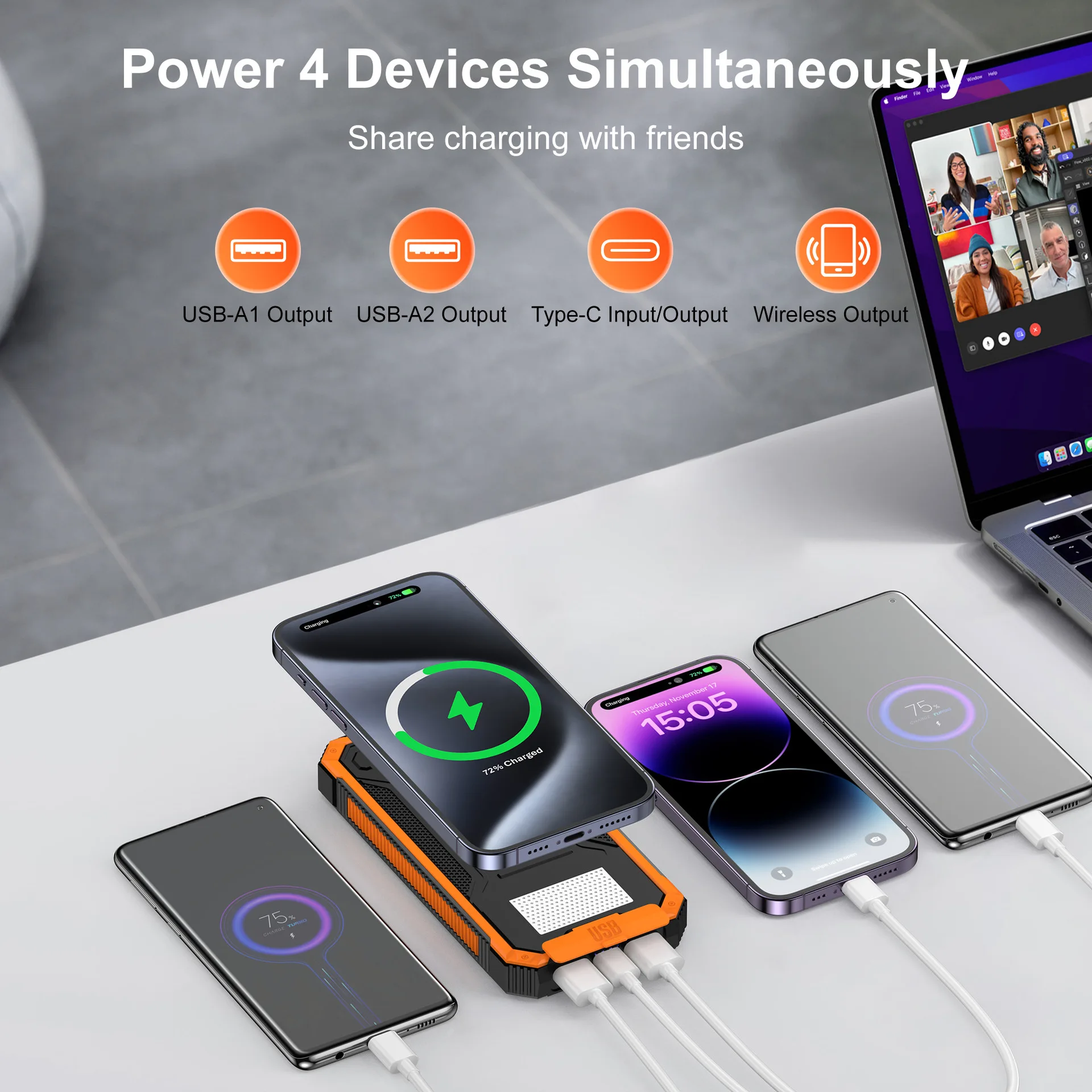 

20000mAh Solar Power Bank Solar Fast Charging Dual USB A Ports portable external battery Powerbank for iPhone Samsung S23 Xiaomi
