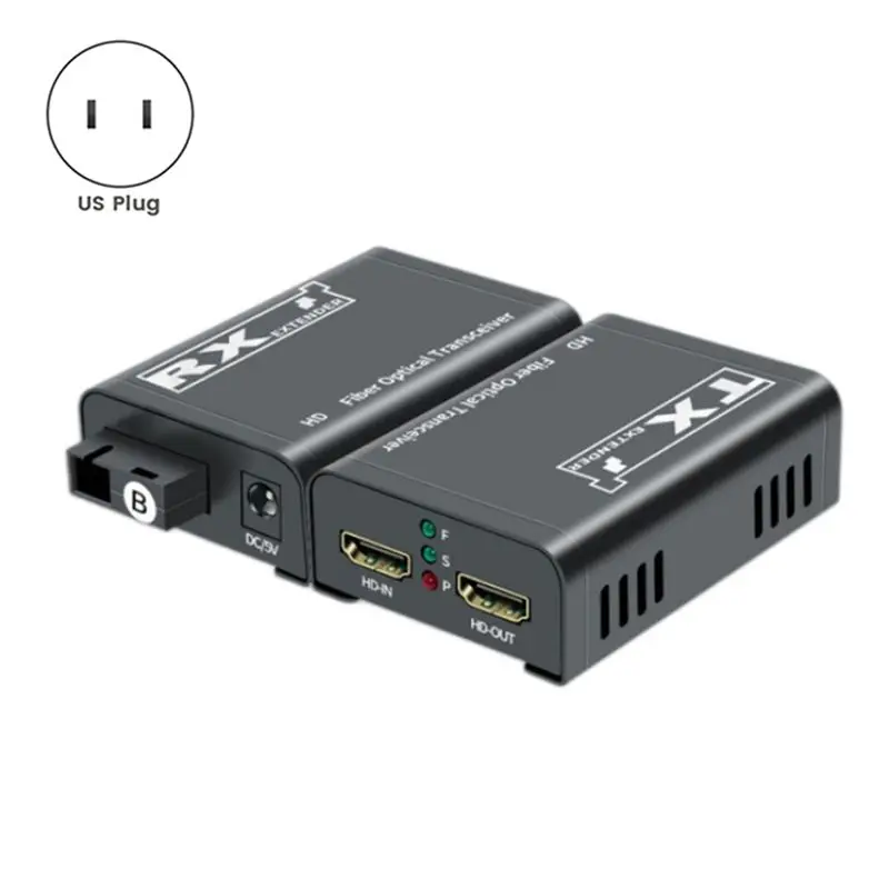 DT21 3KM -Compatible Fiber Extender 1080P HD Video Transmitter Receiver over Single SC Fiber US Plug