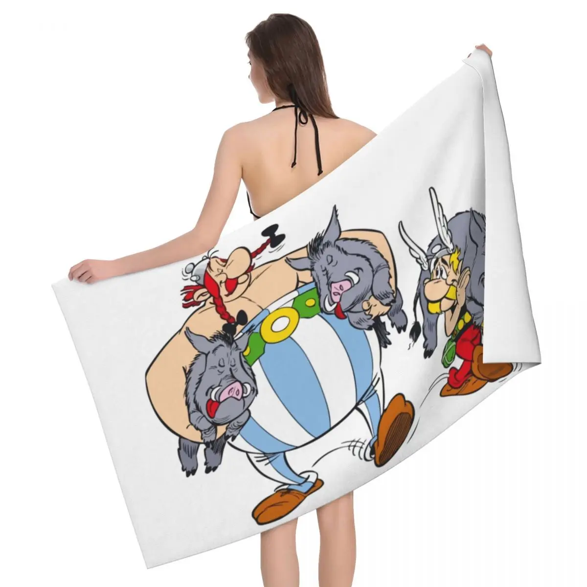 Custom Asterix And Obelix Absorbent Microfiber Bath Beach Towel Quick Dry Cartoon Shower Yoga Towels