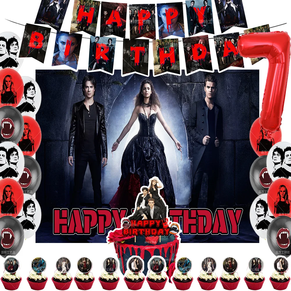 

The Vampireing Diaries Theme Birthday Party Decoration Hot Movie Zombie Balloon Backdrop Cake Topper Banner Kids Birthday Gifts