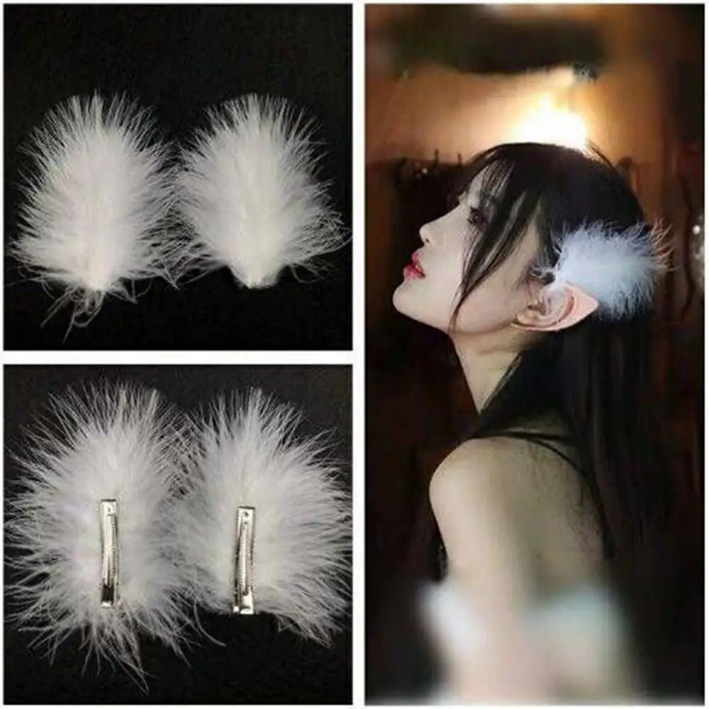 2Pcs Feather Hair Clip Faux Pearl Rhinestone Hairpin Party Headwear Colorful Feather Wedding Fairy Side Clip Girl Women Hairclip