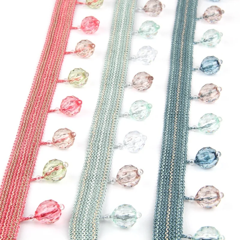 European White Curtain Lace Accessories with Crystal Beads Vehicle Decoration Villa Sheer Window with Heavy Rainbow Beads