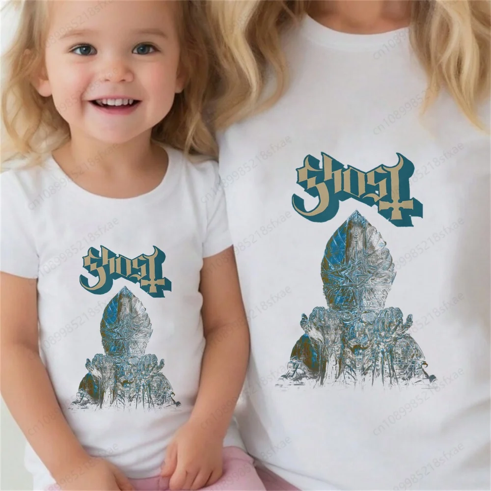 Ghost Rock Band Prevalent Summer Print Children T-shirt Short Sleeve O-neck T Shirt Baby Gilrs Casual Tshirt Kids White Clothing