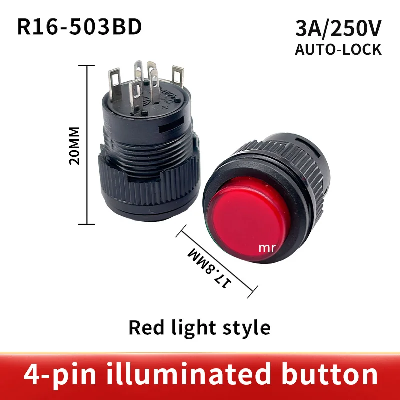 2Pcs Button button switch R13-503 button switch jog switch installation hole 16MM2 pin unlocked press on