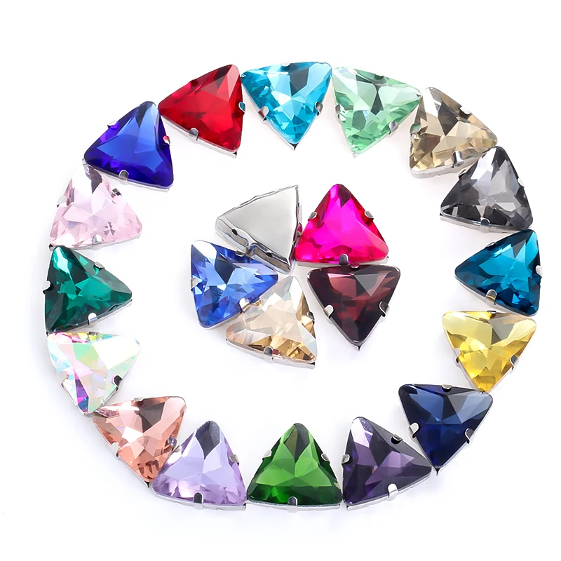 10pcs 18mm astrobox Triangle Glass Stone with Silver Claw Wedding Dress Decoration Shoes Sew on Rhinestones For Needlework