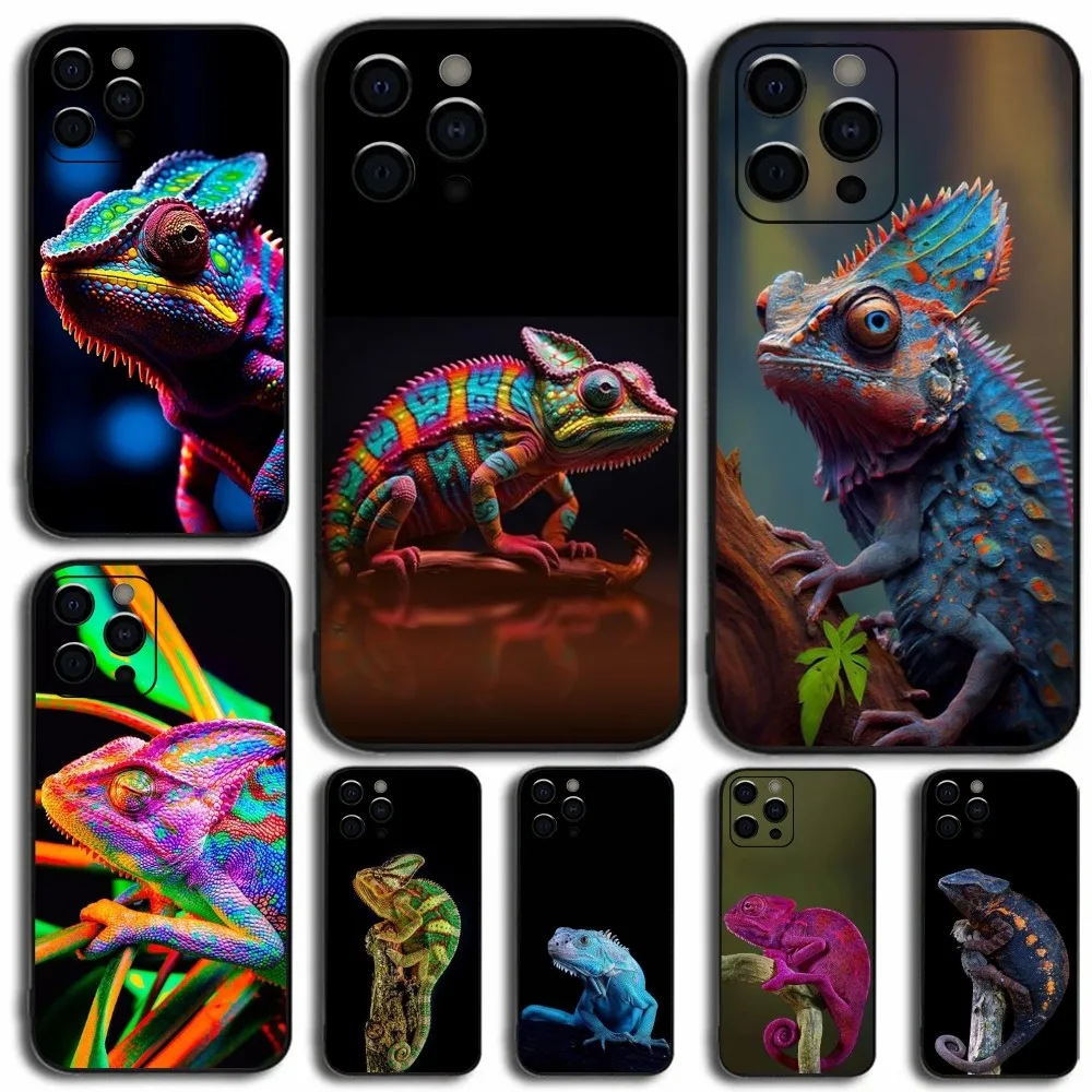 

Animal Chameleon Phone Case For Apple iPhone 15,14,13,12,11,Pro,X,XS,Max,XR,Plus,Mini Soft Black Cover