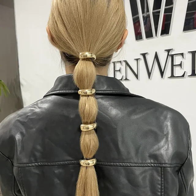 Personality Design Headwear Hair Rubber Bands for Women Hair Accessories Metal Geometric Tied Horsetail Hair Rope Accessory