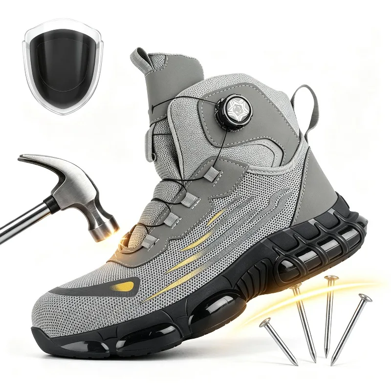 Winter New Safety Shoes Men Steel Toe Puncture Proof Rotating Button Air Work Shoes Indestructible Construction Boots Plus Size