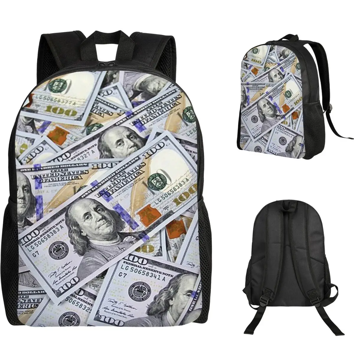 Giant Money Background 100 Dollar Bills Backpack Student Boys Girls BookBag School Bag Laptop Shoulder Bags
