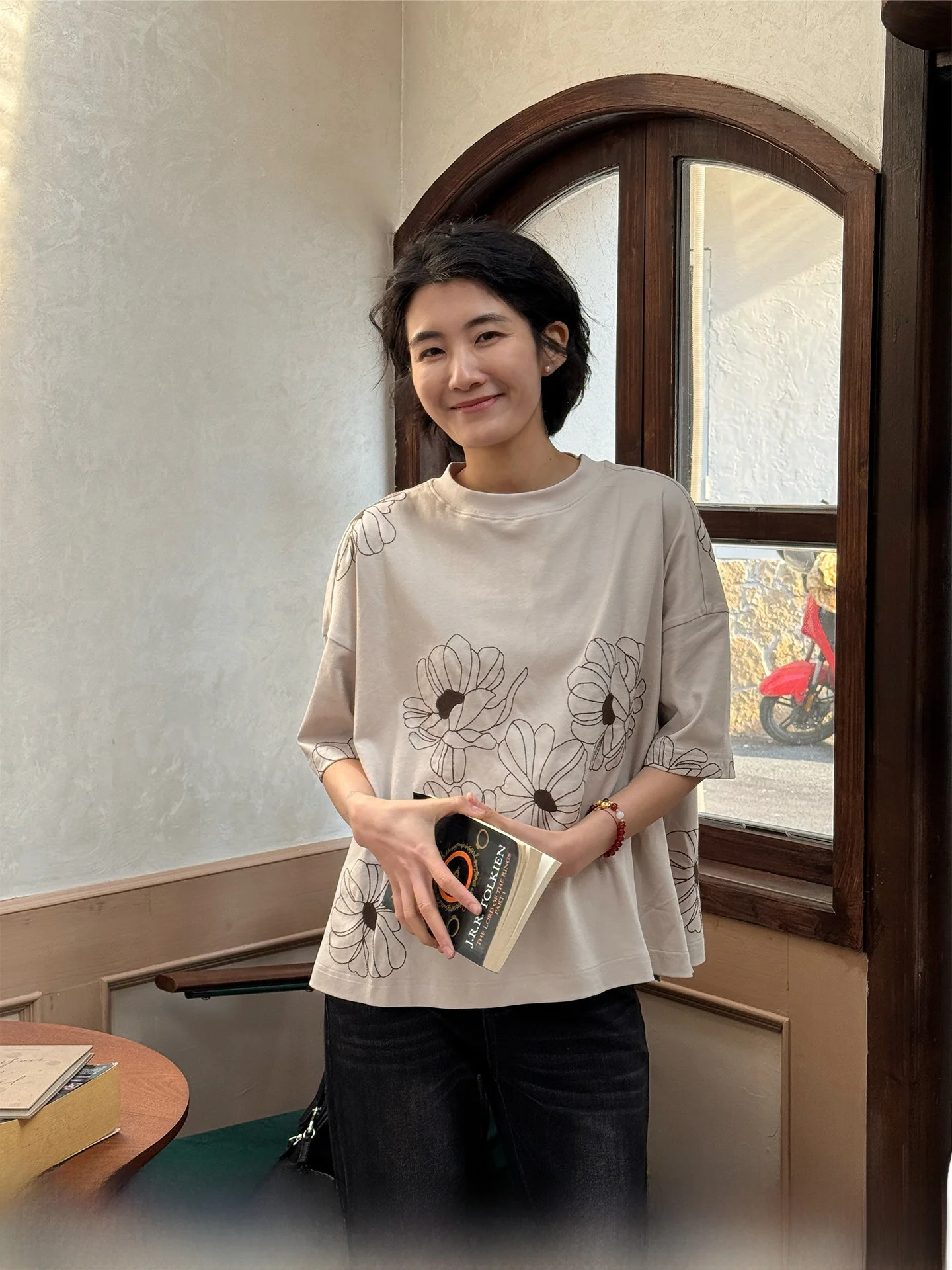 

Pure Cotton Floral Print T-Shirt Women's Loose Short Sleeve Casual Top Breathable Comfortable Summer New Style Five Sleeve