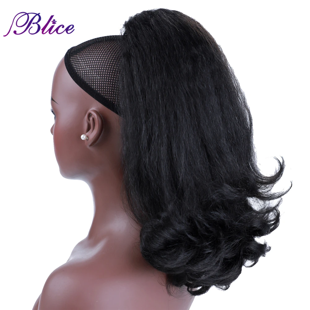 Blice Synthetic Ponytail HairPieces Kinky Straight Hair Extensions Drawstring Warp Ponytails  With Two Combs For Women