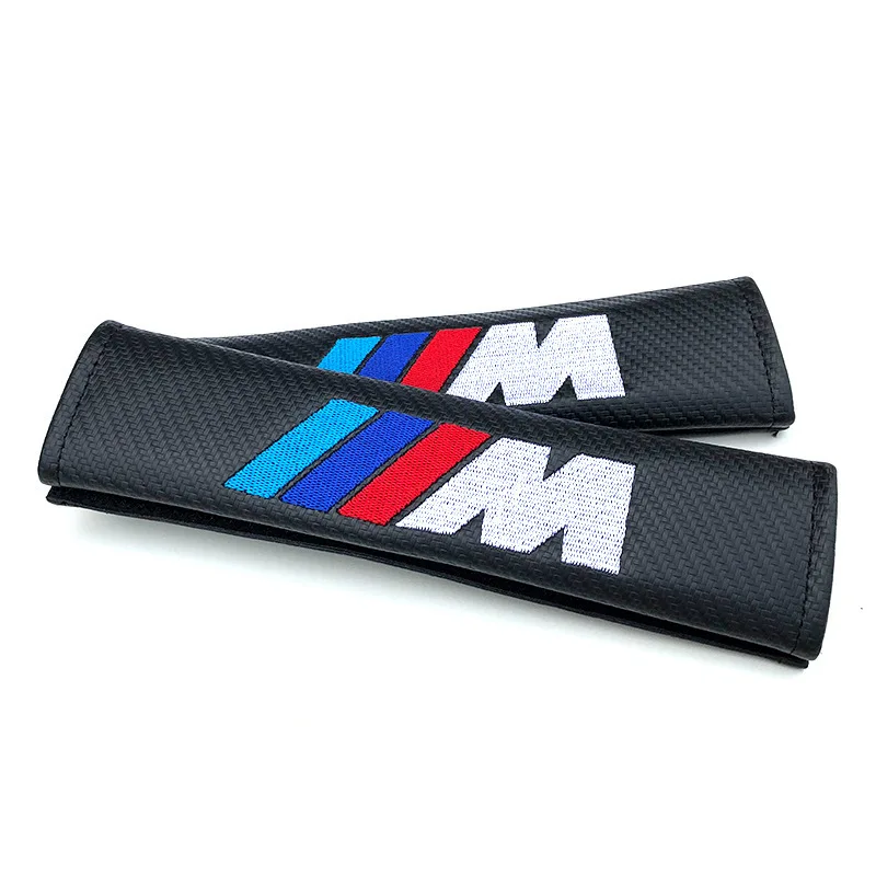 2pcs Carbon Leather Seat Belt Covers Car Accessories For BMW M E39 E46 E90 E60 F10 F20 F30 F34 F01 G20 G30 X1 X3 X5 X6 M3 M5