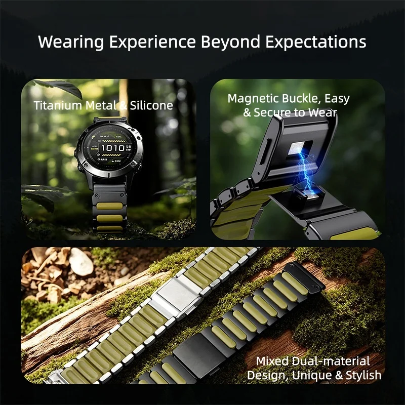 Titanium Silicone Magnetic Band for Garmin Watch Fenix 8 7X Pro 6X Enduro 3 Strap For Garmin Tactix 7Pro Instinct 22mm26mm Bands