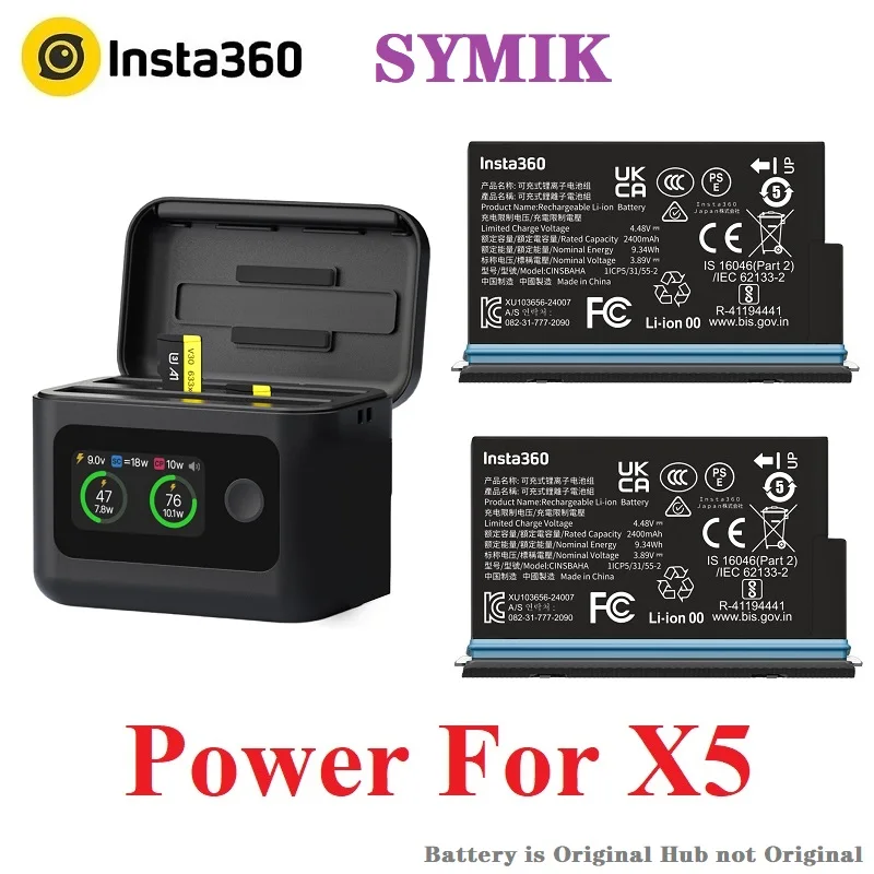 

SYMIK Smart Display Fast-Charge Box Portable Power Bank Mode Insta 360 X5 Hub For Insta 360 X5 Battery Parts