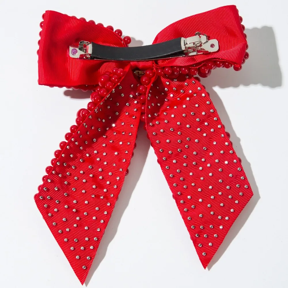 

Luxury Sweet Pearl Bow Hair Clips Hair Jewelry Beading Beads Bowknot Hairpin Heavy-duty Fashion Bow Spring Clip Party