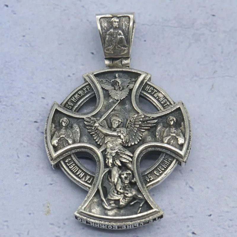 37 جرام كبير ثقيل الأرثوذكسية الصليب القديسين الكروب الفن الديني الإغاثة للرجال والآباء هدية مخصصة 925 الصلبة الفضة الاسترليني القلم #4