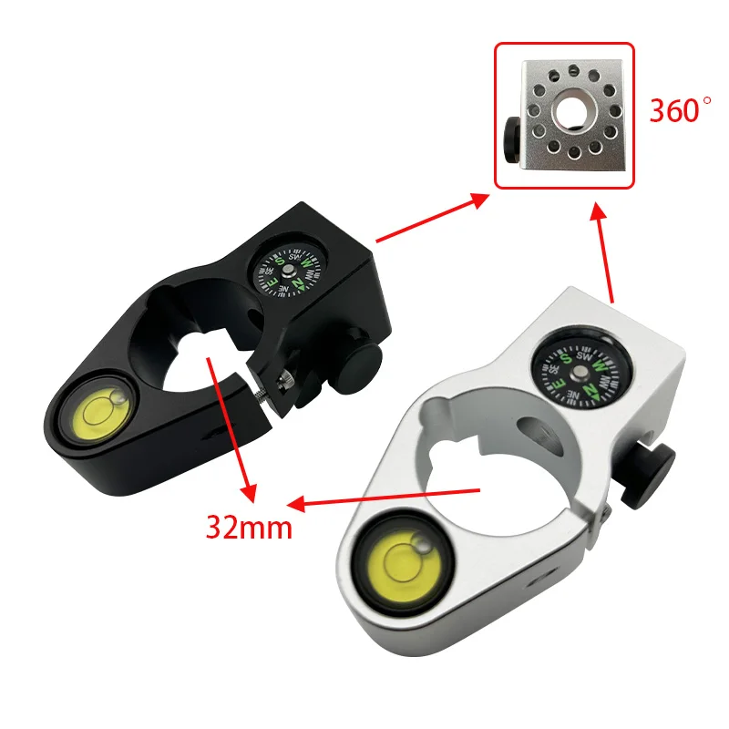 Diameter 32mm Universal GNSS GPS Range Pole Cradle Bracket Clamp with Compass for Carbon Fiber Center Pole Holder Mount