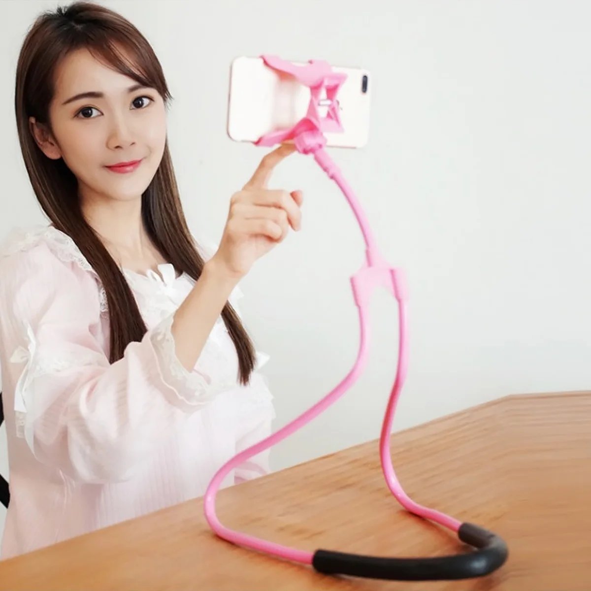 1PC Mobile Phone Neck Hanging Holder Flexible Neck Hanging Phone Stand Creative Lazy Person U-shape Phone Bracket Live Desktop H