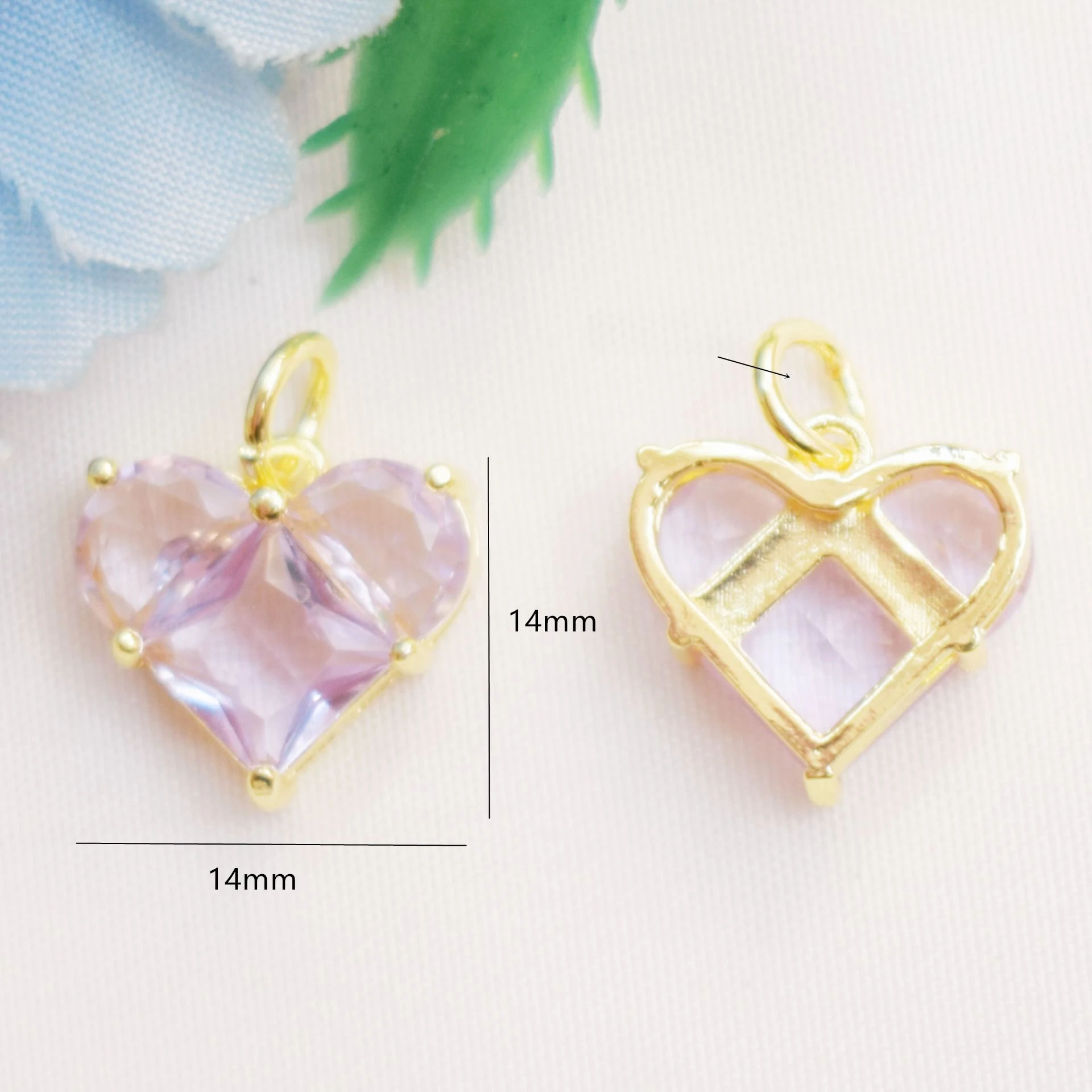 2Pcs Copper Valentine\'s Day Charms Gold Color Heart Multicolour Cubic Zirconia Pendants For DIY Earrings Necklace Jewelry Making