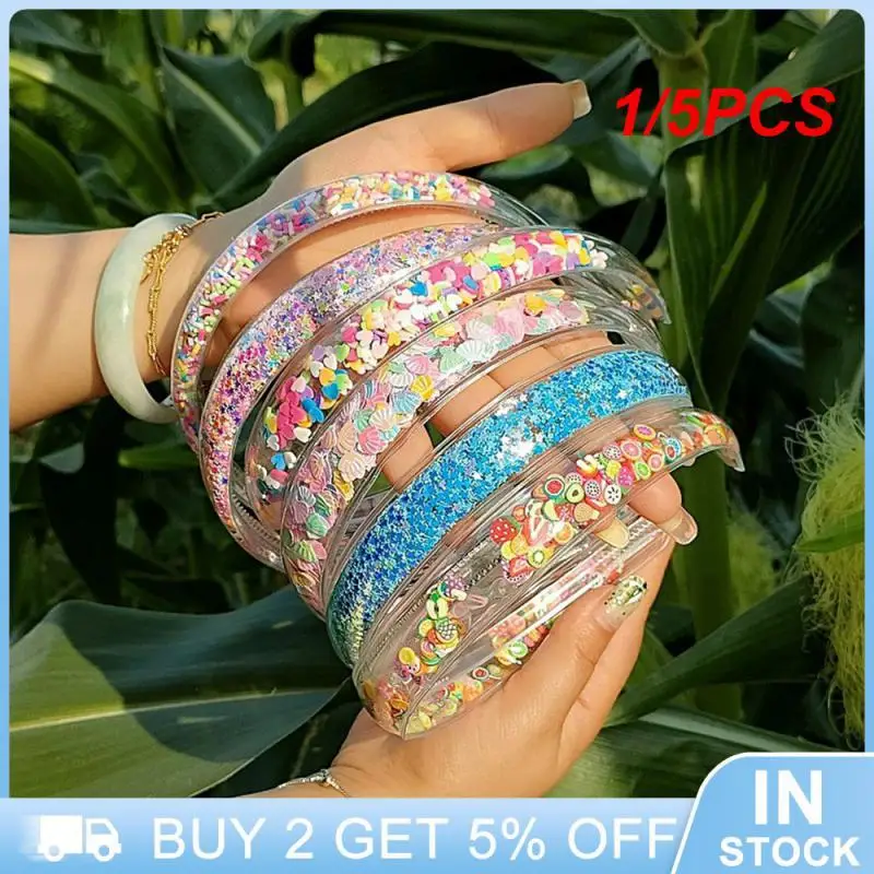 1/5PCS Shiny Hairband With Light Childrens Fashion Fashionable Transparent Quicksand Headband Safe And Harmless