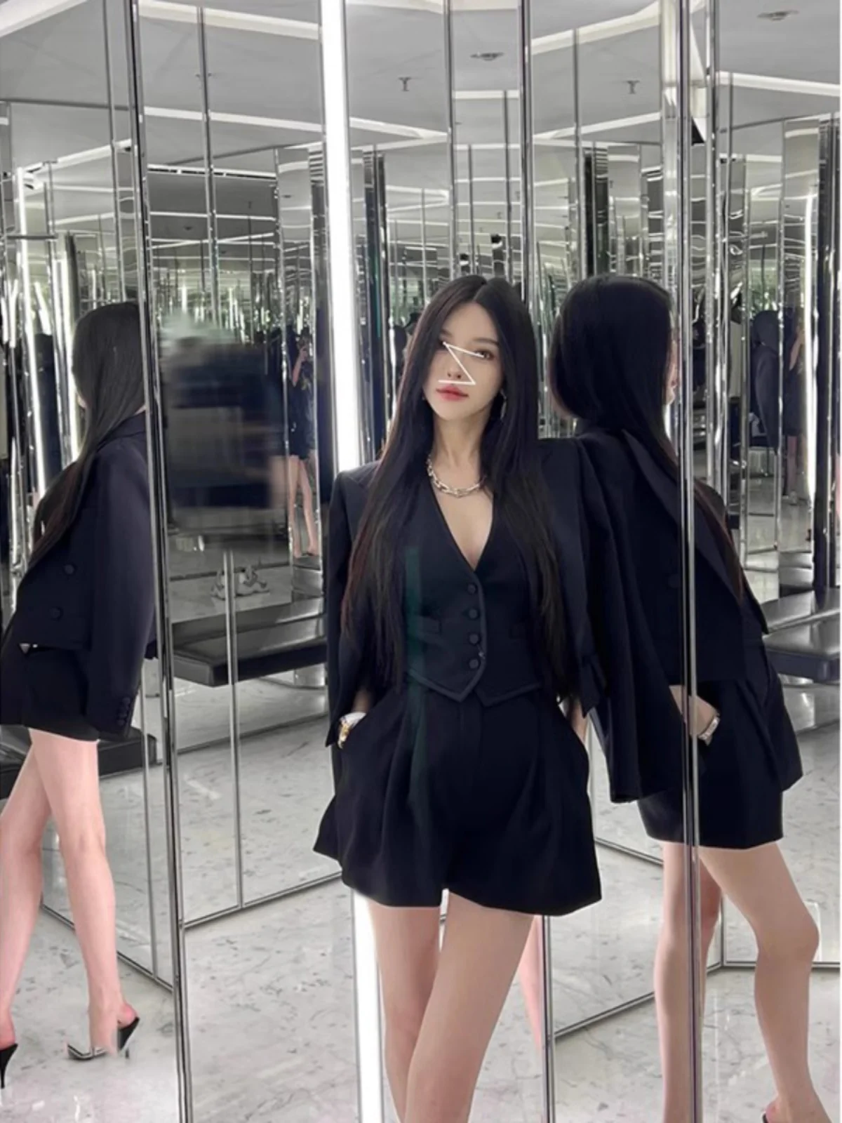 

Модный весенне-осенний костюм: пиджак, жилет, брюки с широкими штанинами, профессиональный комплект из трех предметов, женский полиэстеровый ансамбль