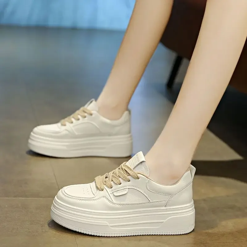 

Women White Sneakers Thick Sole Height Increasing Platform Sport Skate Shoes Spring Autumn New Arrival Viral Hot Selling Trendy