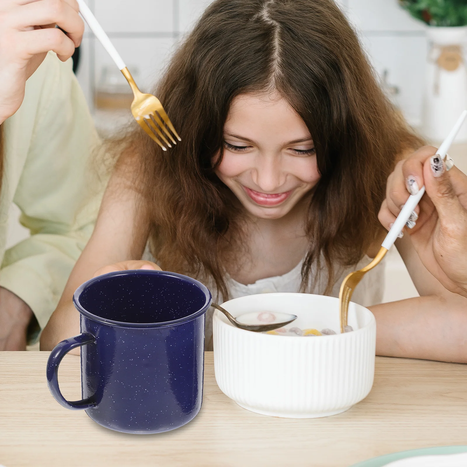 

Enamel Breakfast Milk Cup Large Coffee Mug Heat-Resistant Portable Handle Design Multi- Office Camping Water Juice