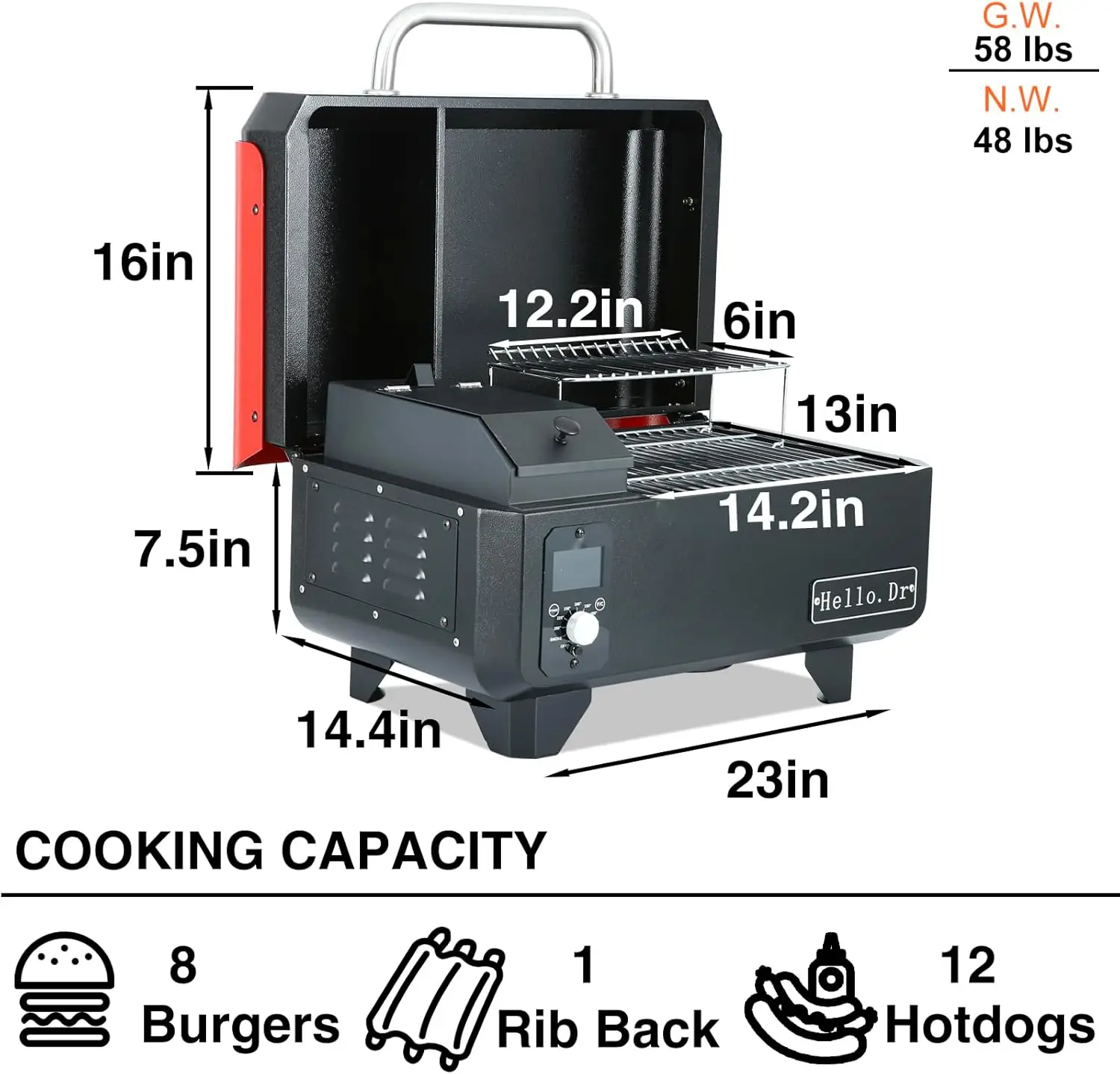 Grill, Portable Pellet Smoker, Tabletop Smoker Grill 8 in 1 for RV Camping Tailgating RV Cooking BBQ, Temperature Control