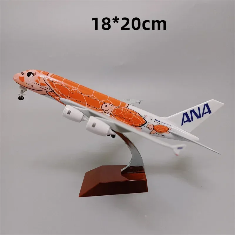 Japan Air ANA Airbus A380 Cartoon Sea Turtle Airlines Diecast Airplane Model Plane Aircraft w Landing Gears 18*20cm Alloy Metal