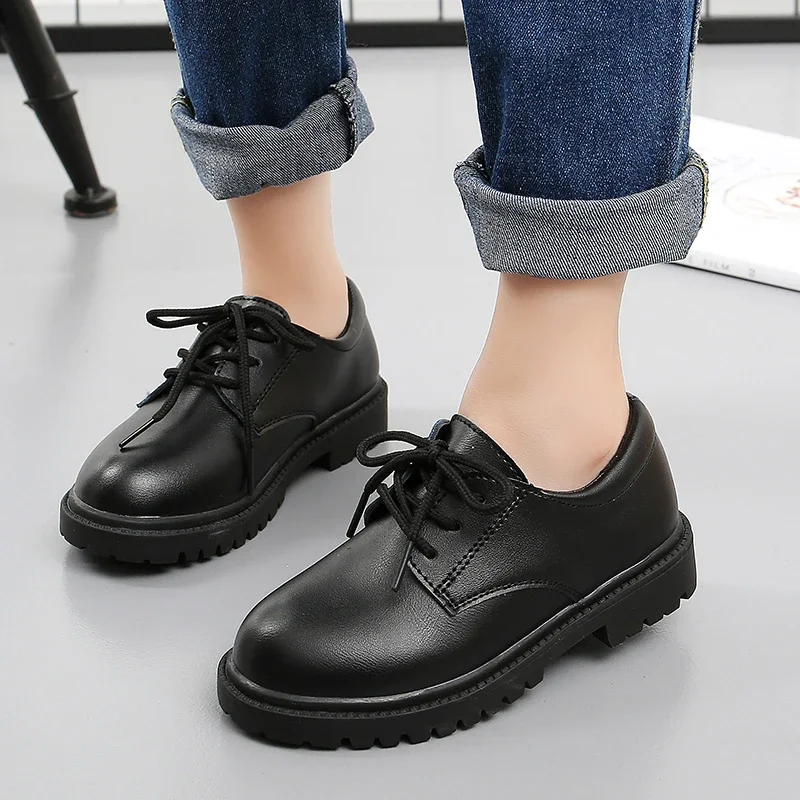 Boys Shoes Children Leather Shoes For Big Kids Teenagers Size 27-38 For Big Boy Formal Wedding Shoes British Style Simple Black