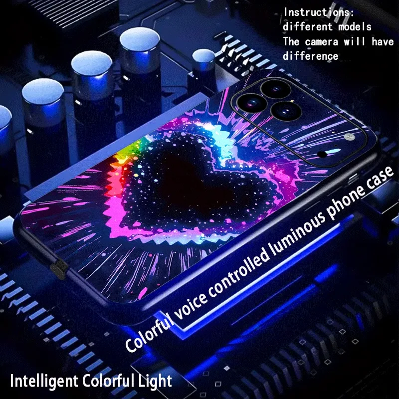 

Love Heart Cyber Illuminated LED Phone Cases For iPhone 16 17 15 14 13 12 Pro Max Incoming Call Music Flash Funda Case Shine