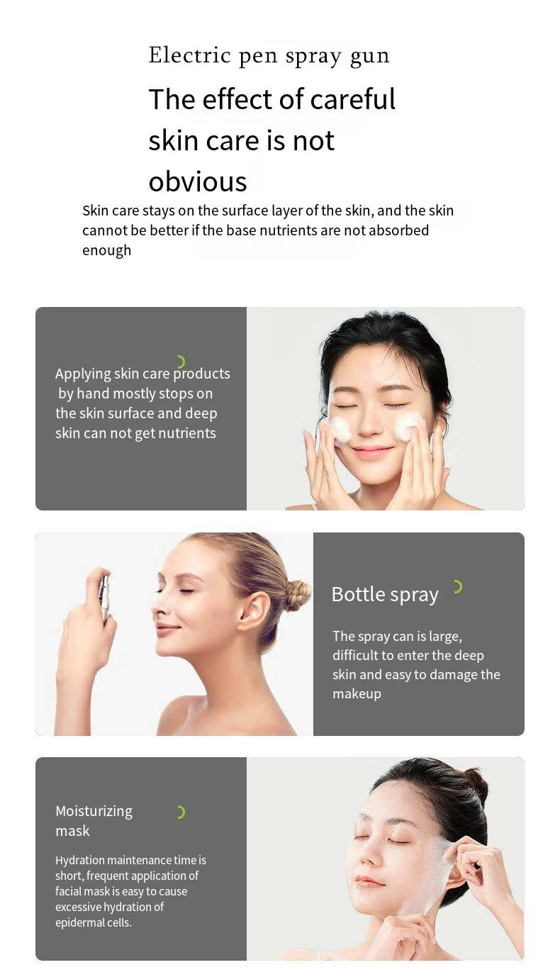 Portable USB Rechargeable Mini Electric High Pressure Oxygen Atomizer Air Compressor Spray Gun Sprayer Oxygen Injector Small Bubble Beauty Nano Skin Facial Hydration Moisturizing Skin Care Tools