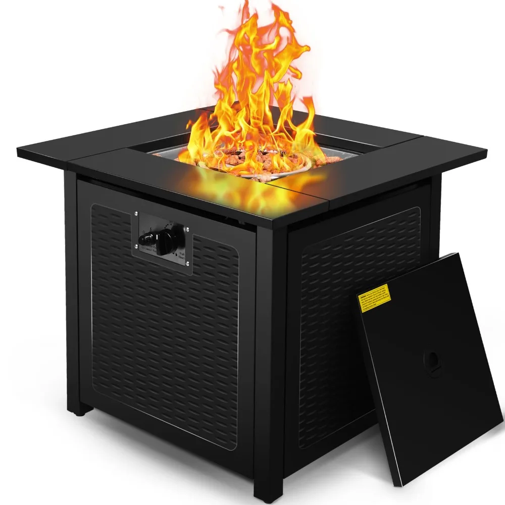 28 inch Fire Pit Table, 50000 BTU Patio Heater, 2 in 1 Outdoor Gas Fire Pit with Removable Lid & Lava Stone