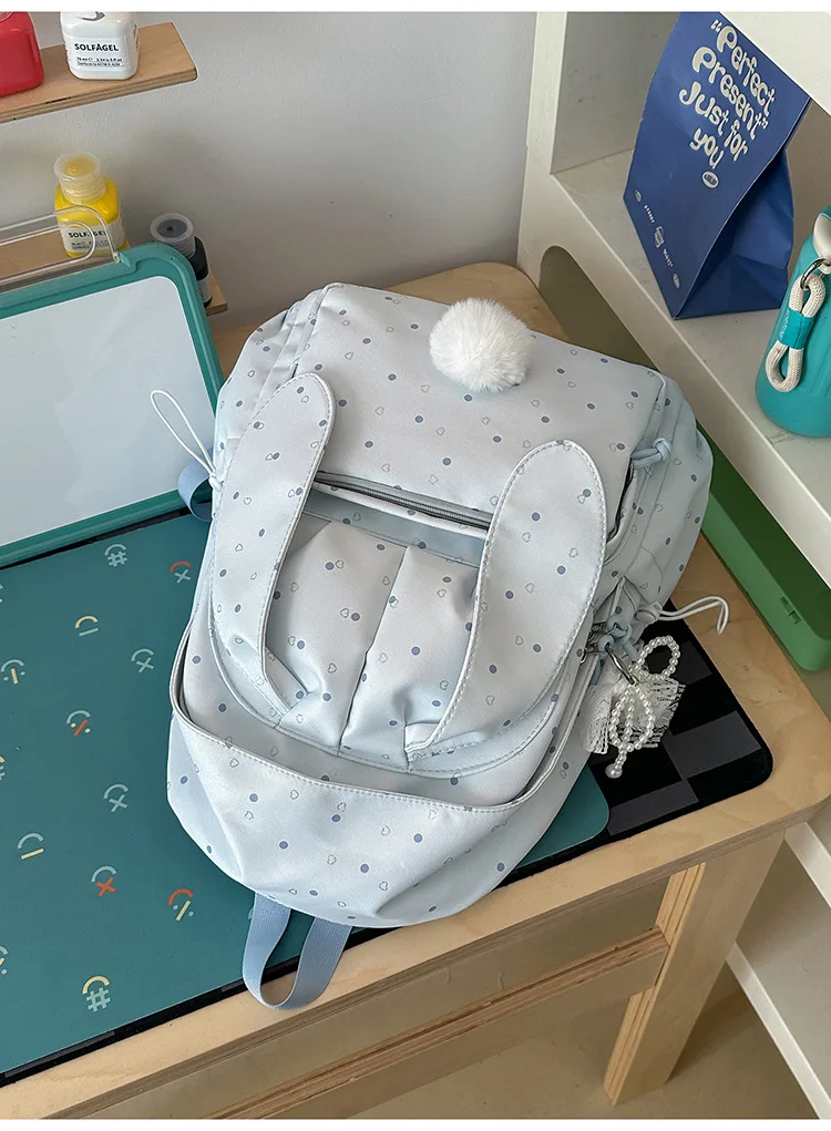 Large capacity school backpack for girls Cherry pink peach rabbitt wavepointcutebackpacksforteengirlsTravelandplaygirlsbackpack