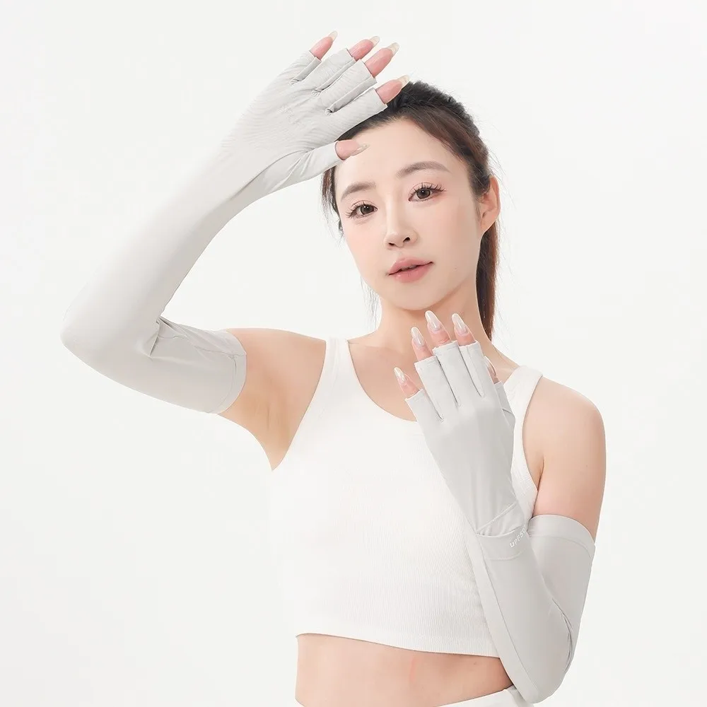 

Breathable Solid Color Long Sleeve Non-slip Flip Sunscreen Sleeve Gloves Quick-drying Sun Protection Summer Arm Cover Fishing
