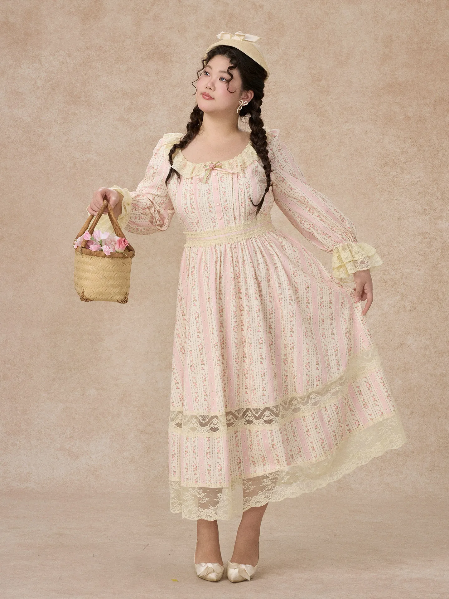 

TIYIHAILEY Autumn Spring Women Dress Full Lantern Sleeve Long Maxi Ladies XL-4XL Vintage High Waist 100% Cotton Lace Printed