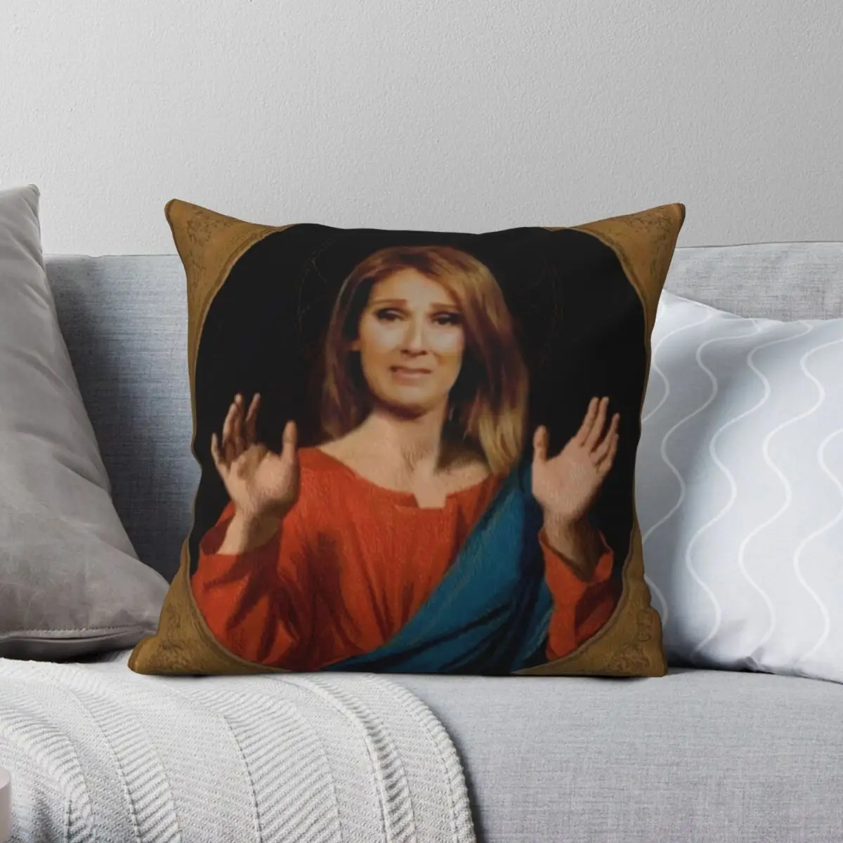 Celine Dion Jesus Pillowcase Polyester Linen Velvet Creative Zip Decor Pillow Case Room Cushion Cover