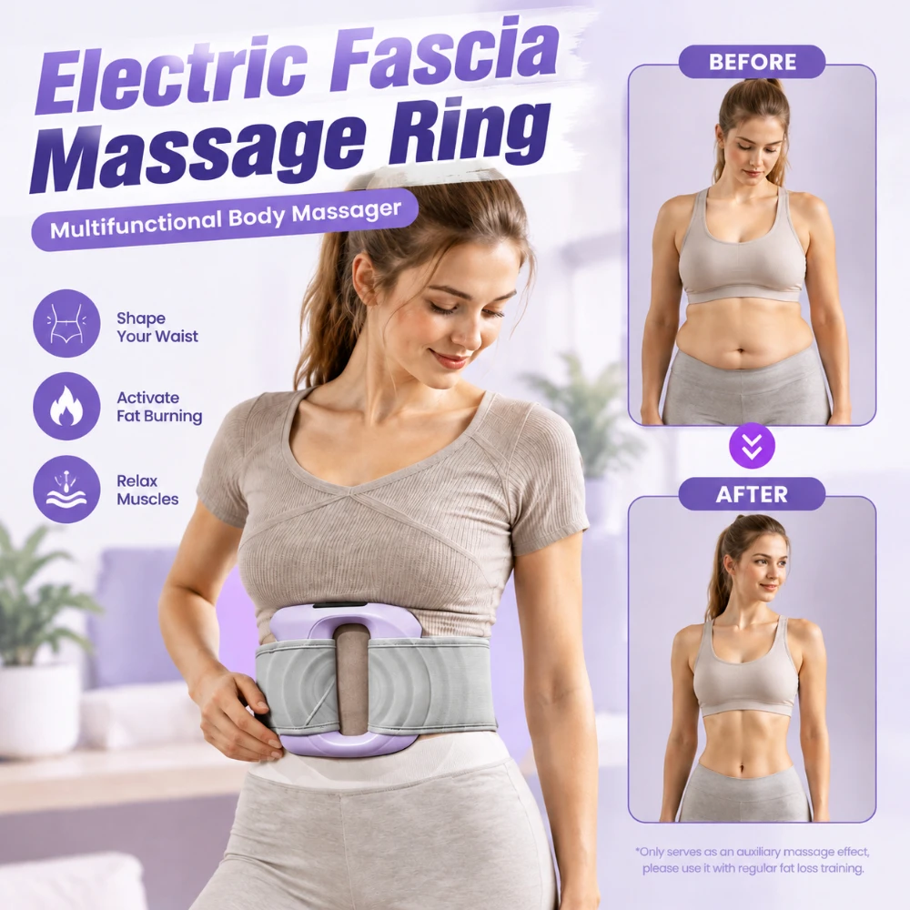 Electric Fascia Massage Ring 3 Modes 5 Levels Portable Body Shaper with Strap Vibration Massager for Shoulders Back Waist Legs