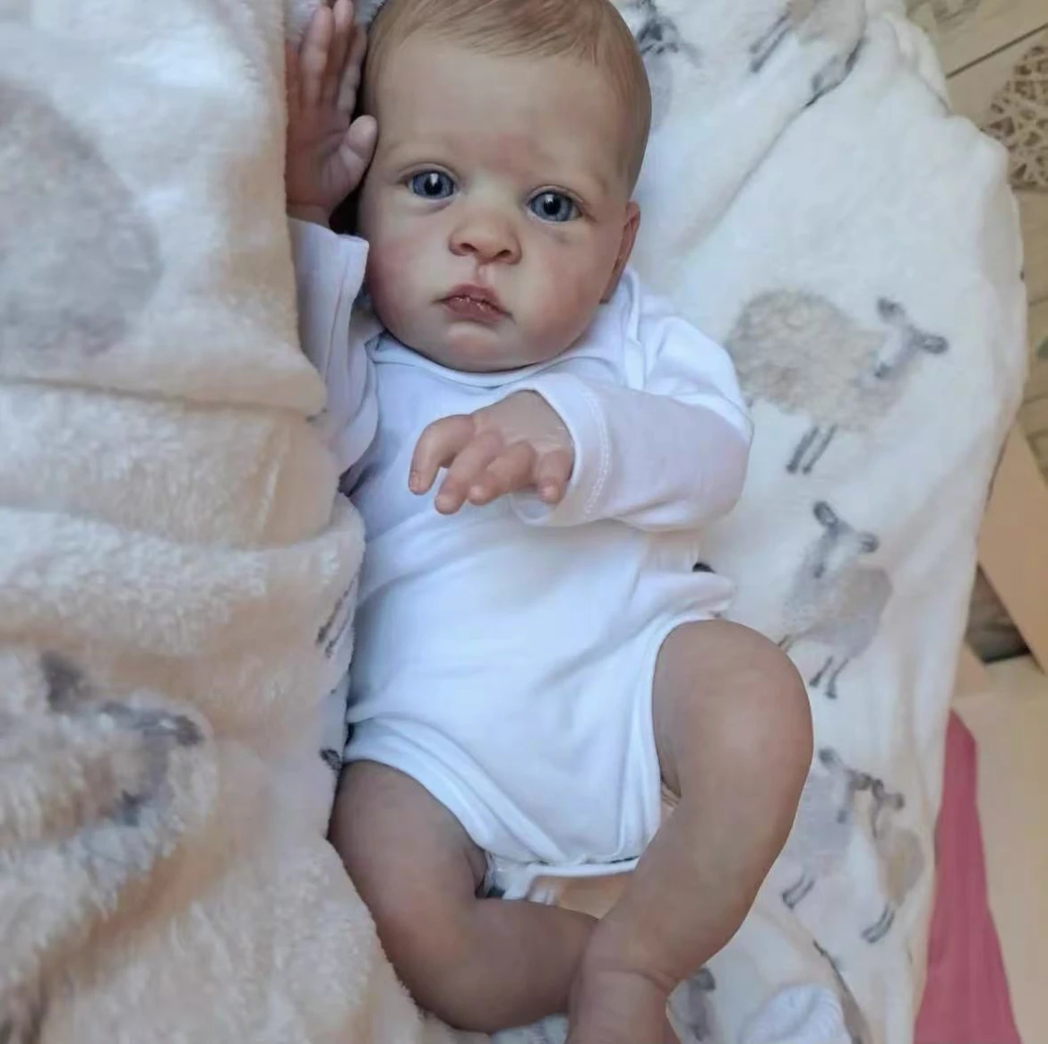 

19 inch Oscar Reborn Baby Doll Realistic Newborn Size, 3D Skin Texture with Visible Veins, Handcrafted Collectible Art Doll