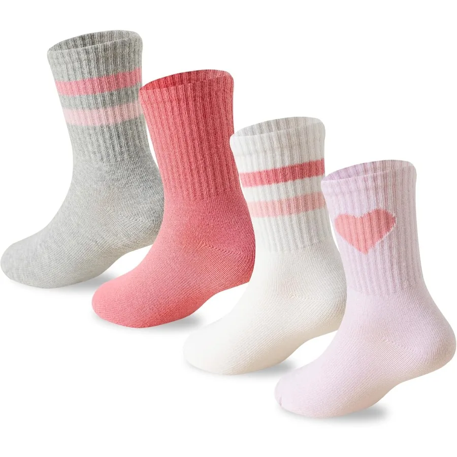 

Pink Crew Athletic Socks with Hearts Striped Design for 412 Years 4 Pairs of Comfortable and Breathable Socks Ideal for School