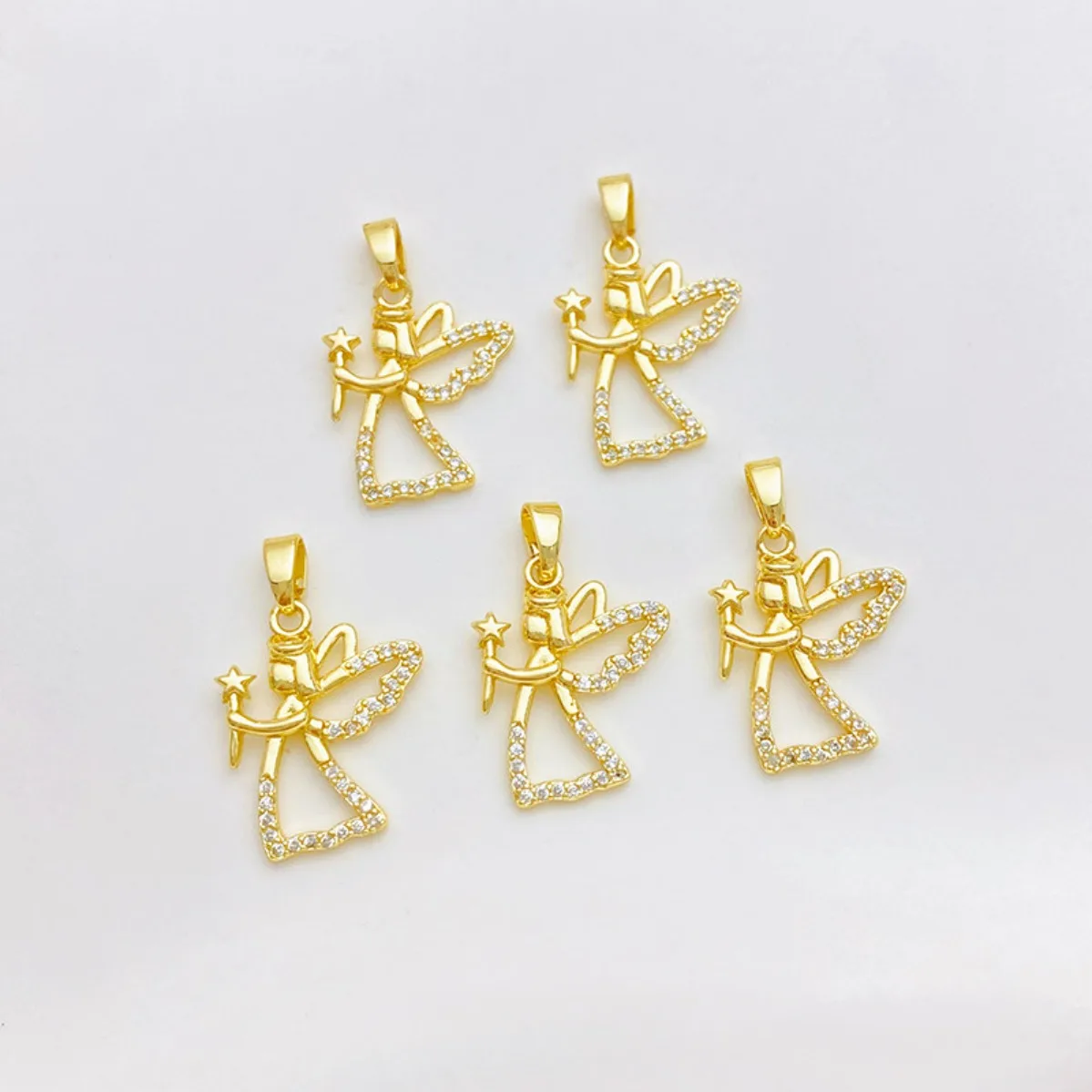 18K Gold Plated Inlaid Cubic Zirconia Angel Girl Charm Pendant DIY Findings for Braided Rope Bracelet Necklace Ear Jewelry Makin