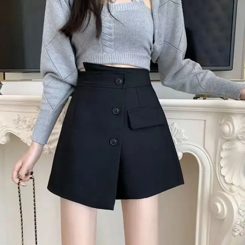 

Skirt women in the spring and autumn of 2024, the new high-waisted oblique-breasted irregular slim wide-leg casual skirt women.