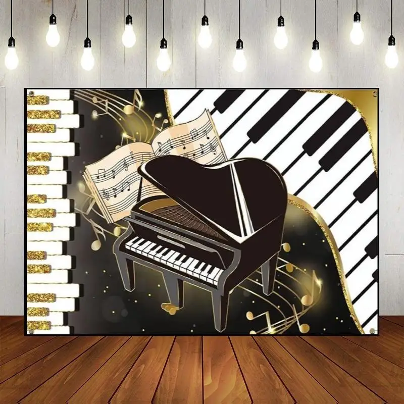 

Pianist Musical Notes Theme Party Backdrop Piano Custom Birthday Background Musician Photography Backdrops Newborn Props Banner