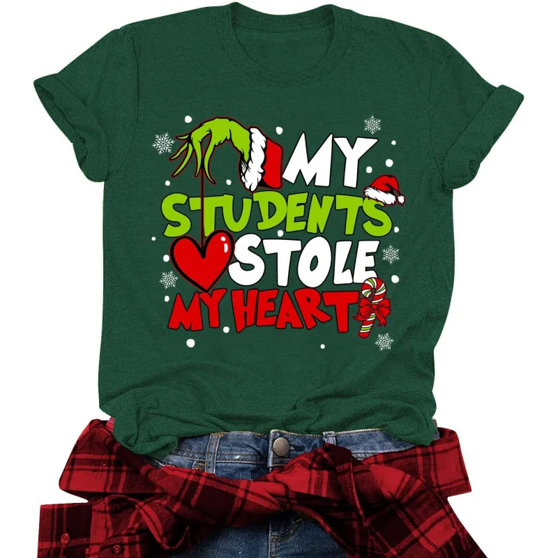 Ladies, My Heart Christmas Top with Fun Christmas Happy Pattern T-shirt