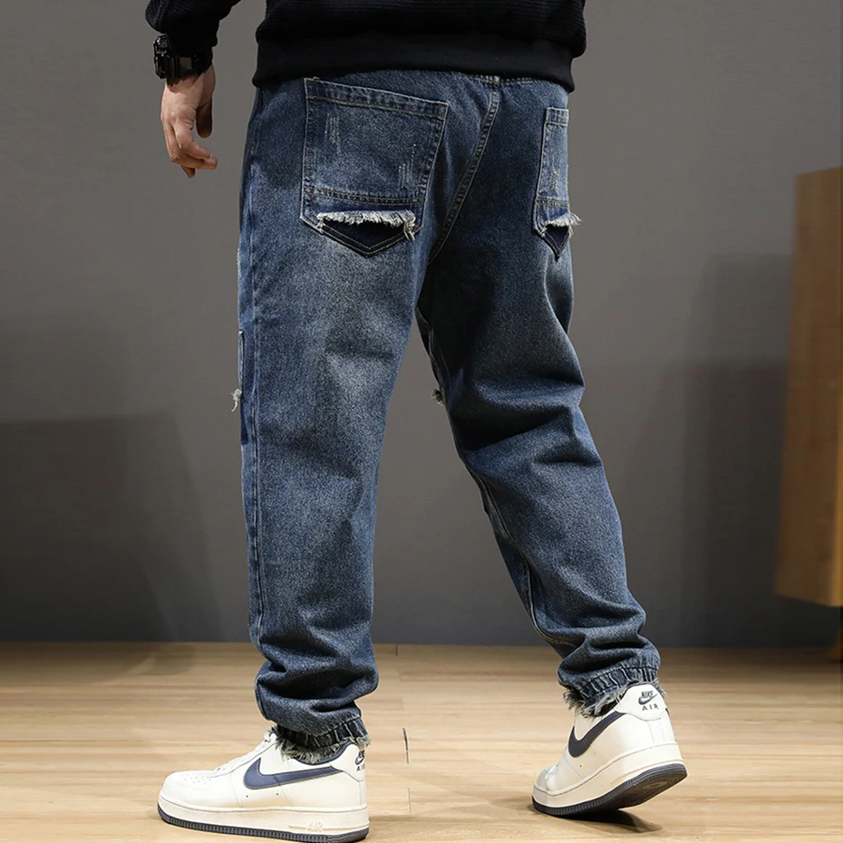 Jogger Jeans Men Denim Pants Plus Size 8XL Fashion Patchwork Jeans Casual Elastic Waist Denim Pants Male Big Size Trousers