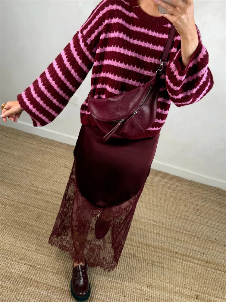 Summer Lace Patchwork Long Skirt Women's Printed High Waist Slim See-Through Commute Clothes Female Sexy Maxi Skirt