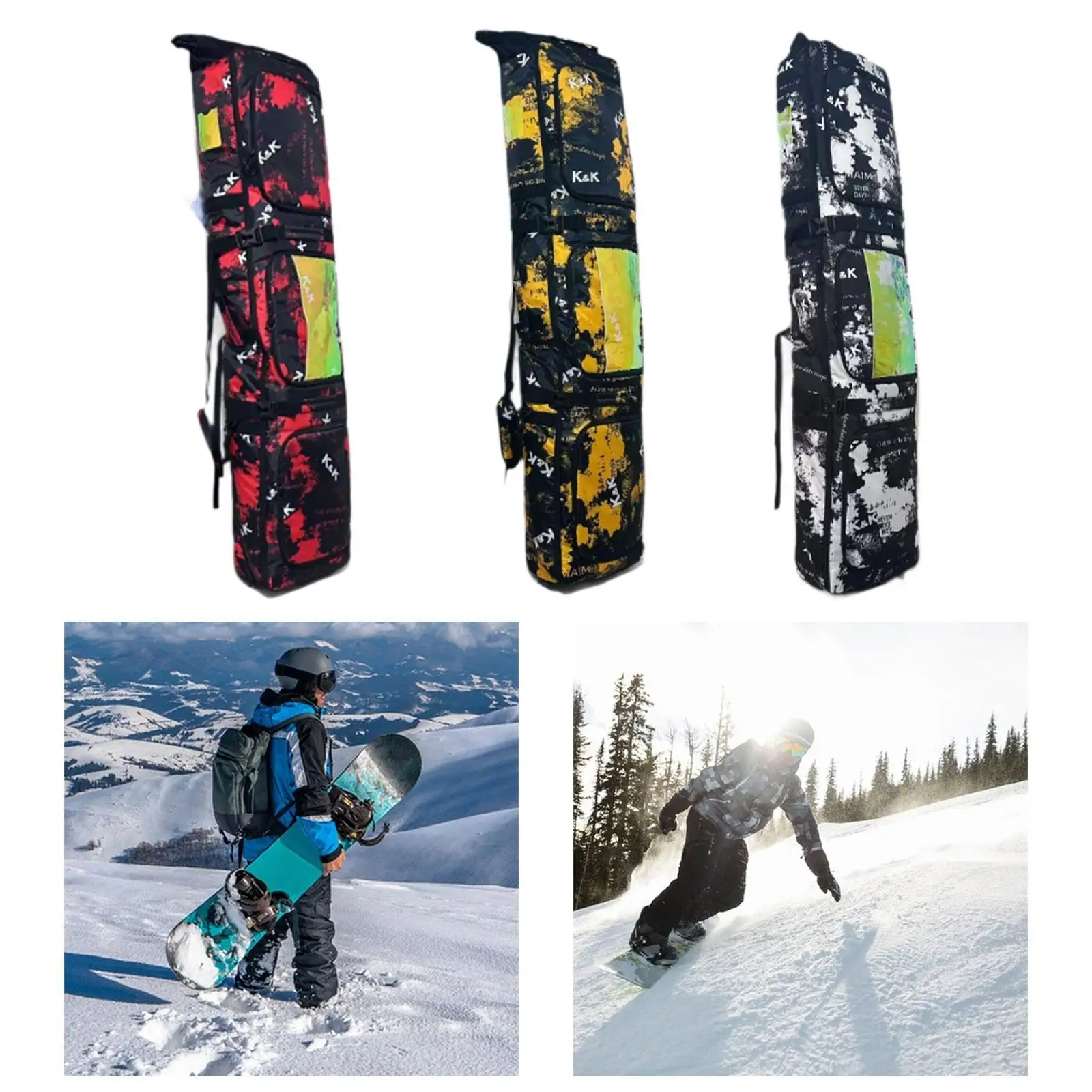 Ski Bag Snowboard Bag for Adults Wheeled Easy Transport Rolled up Top Snowboarding Storage Snowboard Carrier Ski Carrying Bag