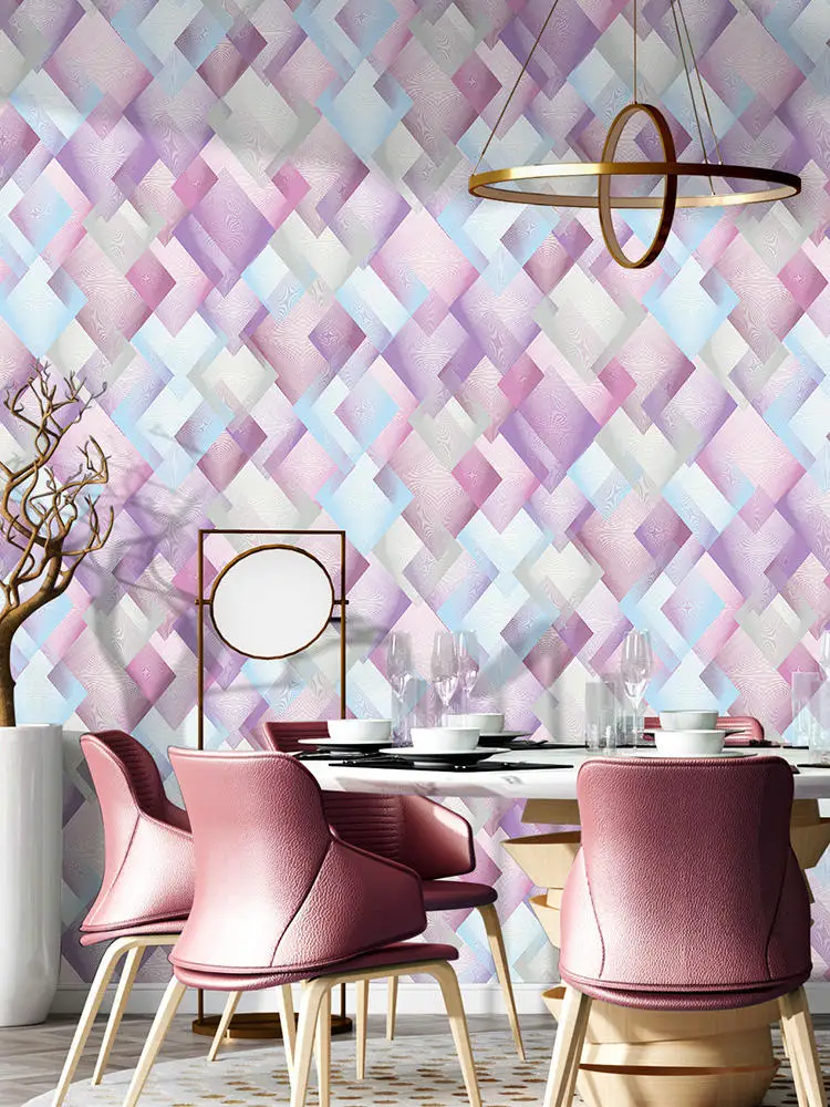 Nordic Ins Pink Purple Geometric Diamond Wallpaper Grid Bedroom Background Living Room Wallpaper Home Decor 2024 New