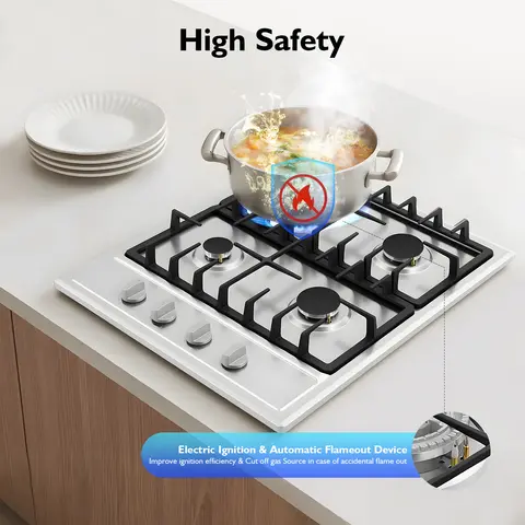 3.0KW+1.75KW+1.0KW Four Burners Stainless Steel Built-in Gas Cooktop, Making Big Fires and Small Fires for Home Restaurants Professional Cooks